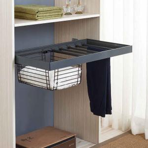Trousers rack with storage basket 